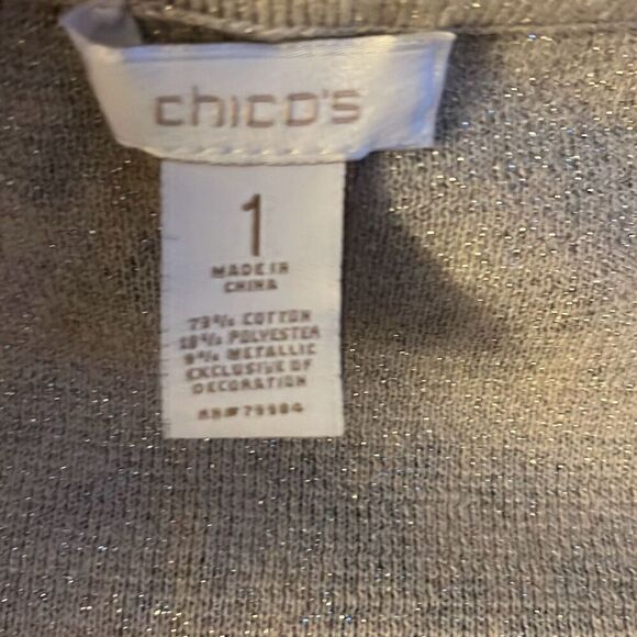 Chicos Leopard Print Knit Cardigan Sweater Jacket Short Sleeve Metallic Size 1 - Picture 3 of 3